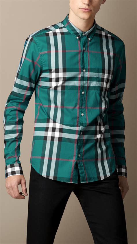 burberry hirt green checked mens|Burberry Check Cotton Shirt .